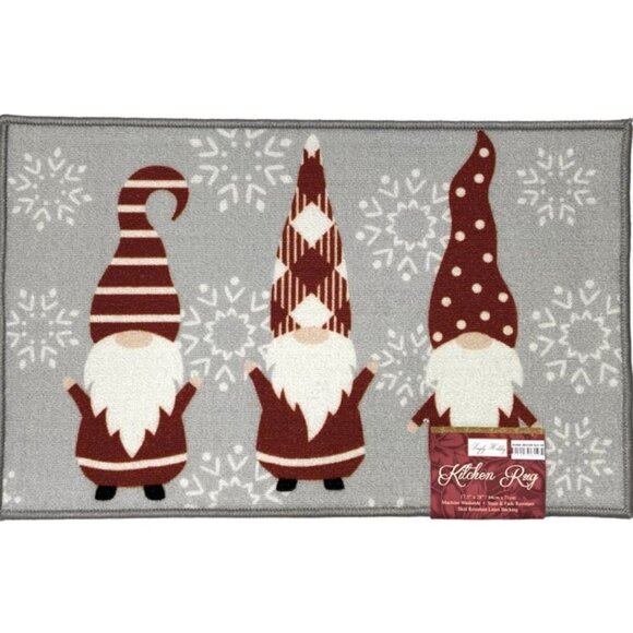Gnome Snowflake Rug Simply Holiday Christmas Winter Unique Decor Accent Red Gray - Picture 12 of 16